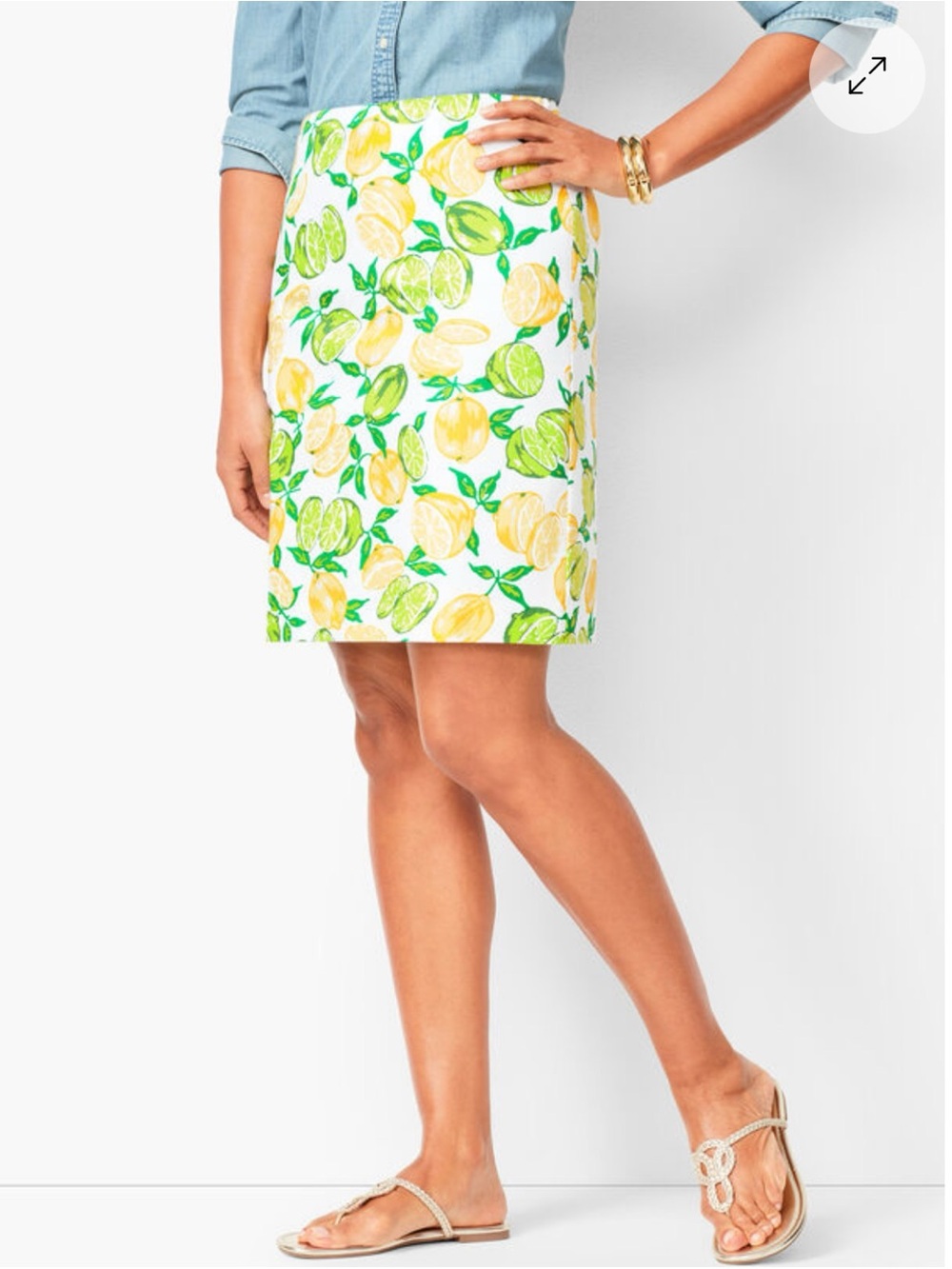 Talbots Petite 8P Classic Cotton A-Line Skirt Lemon Lime Citrus Stretch Womens